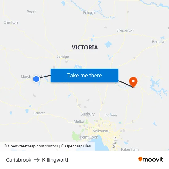 Carisbrook to Killingworth map