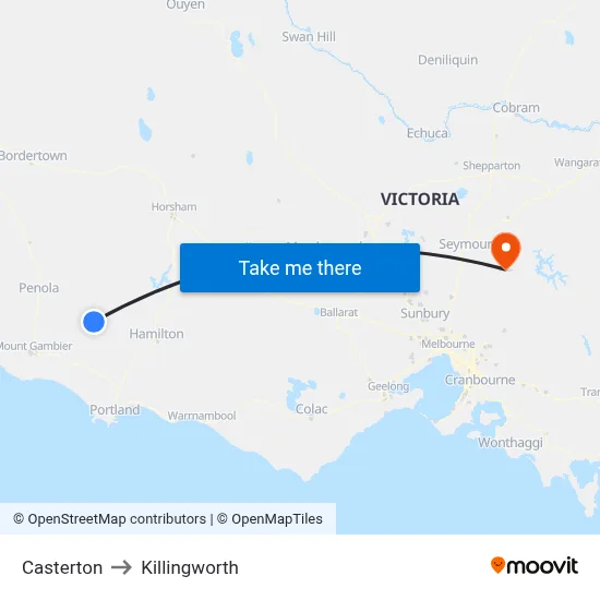 Casterton to Killingworth map