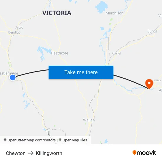 Chewton to Killingworth map