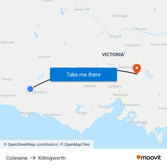 Coleraine to Killingworth map