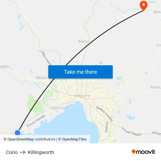 Corio to Killingworth map