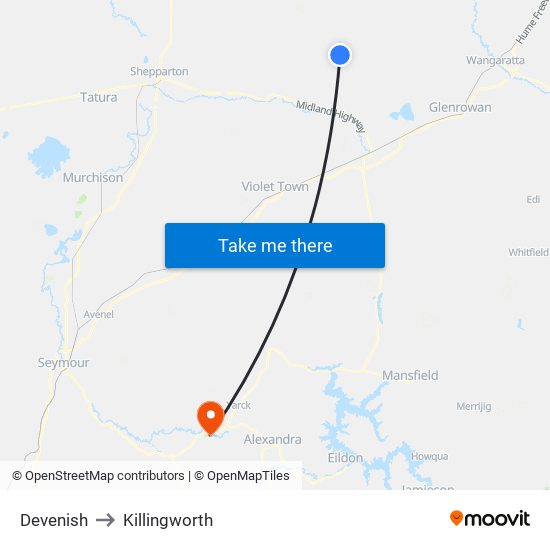 Devenish to Killingworth map