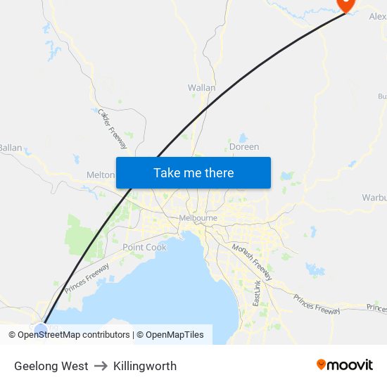 Geelong West to Killingworth map