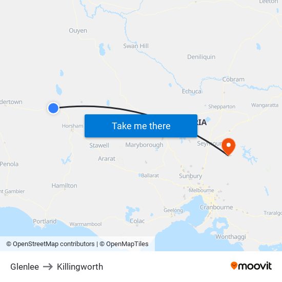 Glenlee to Killingworth map