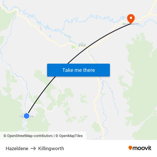 Hazeldene to Killingworth map