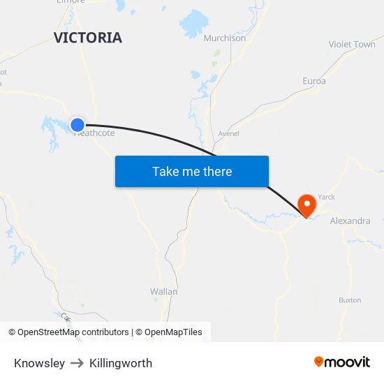 Knowsley to Killingworth map