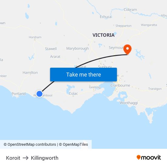 Koroit to Killingworth map