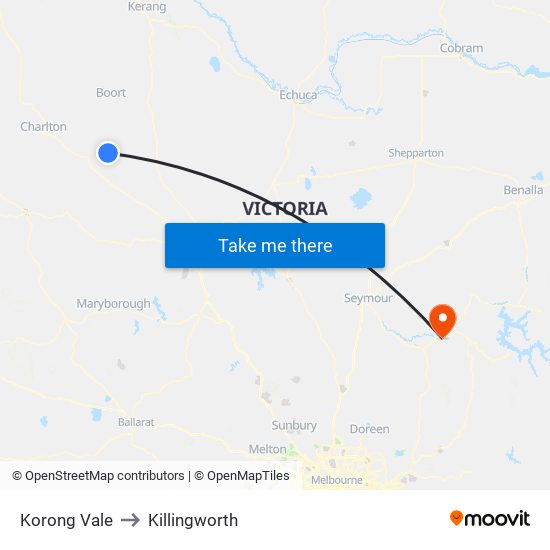 Korong Vale to Killingworth map
