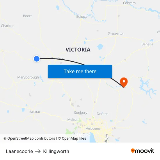 Laanecoorie to Killingworth map