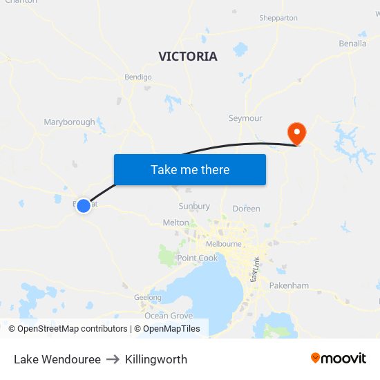 Lake Wendouree to Killingworth map