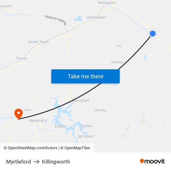 Myrtleford to Killingworth map