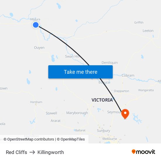 Red Cliffs to Killingworth map