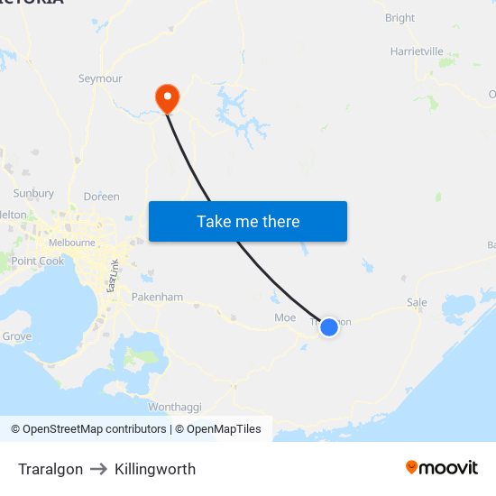 Traralgon to Killingworth map