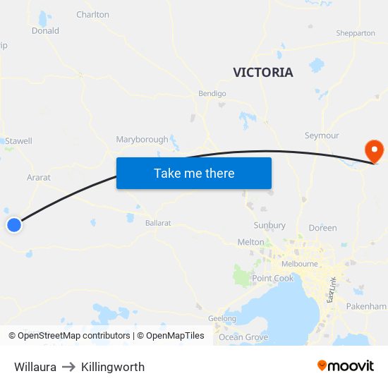 Willaura to Killingworth map