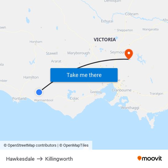 Hawkesdale to Killingworth map