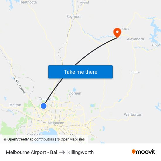 Melbourne Airport - Bal to Killingworth map