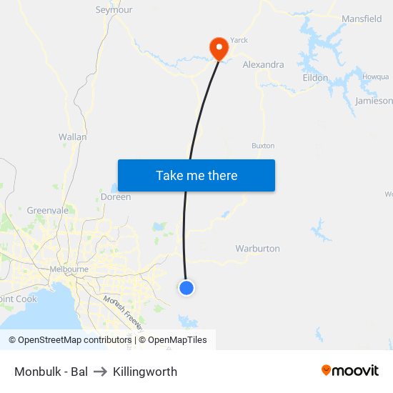 Monbulk - Bal to Killingworth map