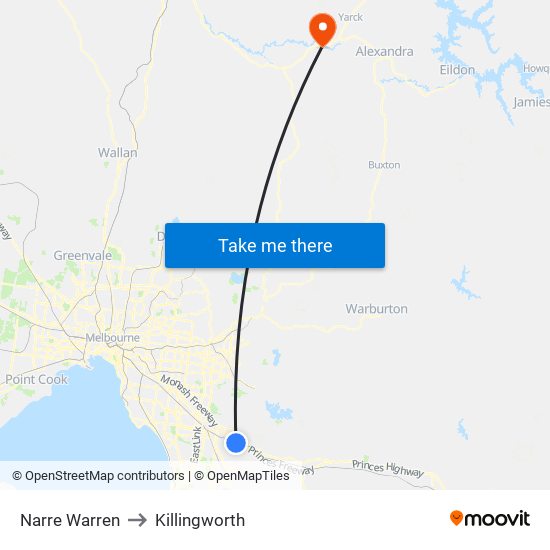 Narre Warren to Killingworth map