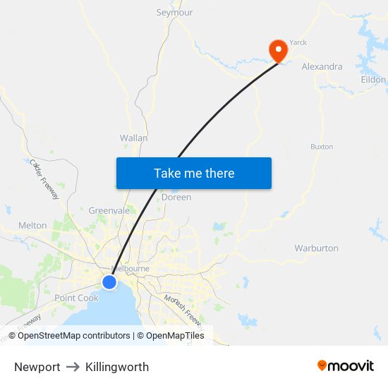 Newport to Killingworth map