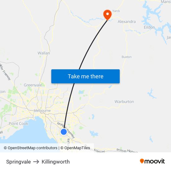 Springvale to Killingworth map