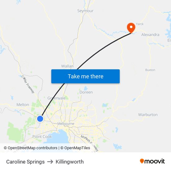 Caroline Springs to Killingworth map