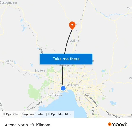 Altona North to Kilmore map