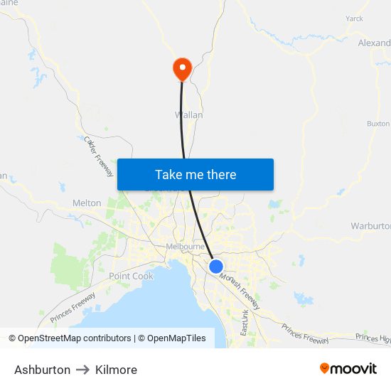 Ashburton to Kilmore map