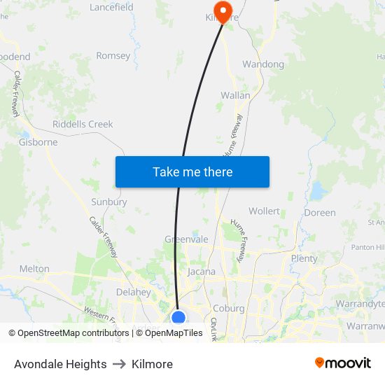 Avondale Heights to Kilmore map