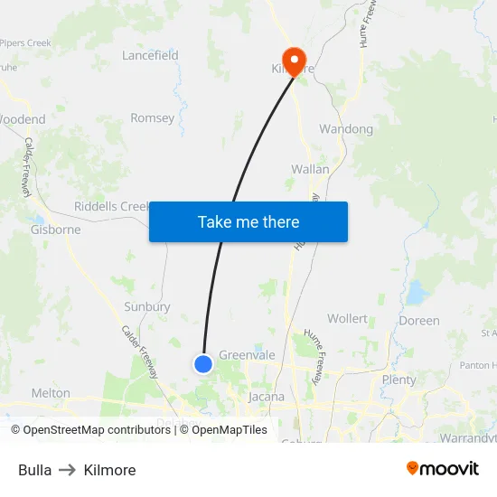 Bulla to Kilmore map