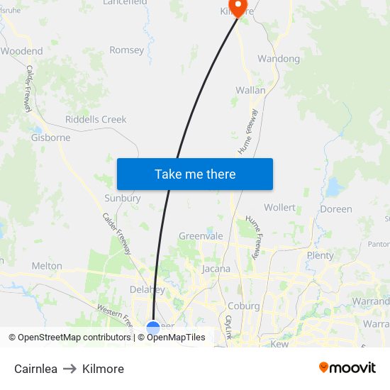 Cairnlea to Kilmore map