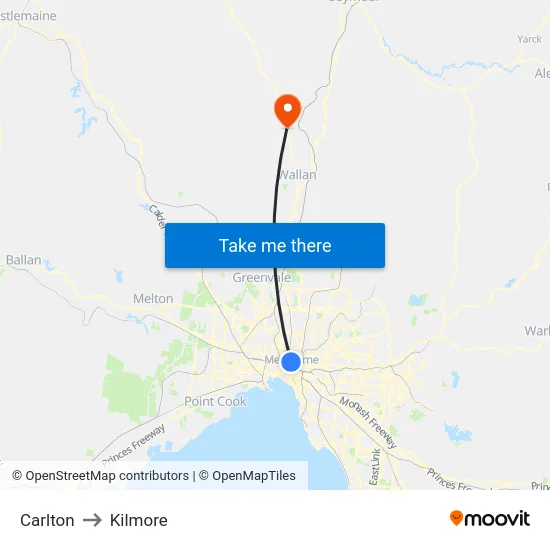 Carlton to Kilmore map