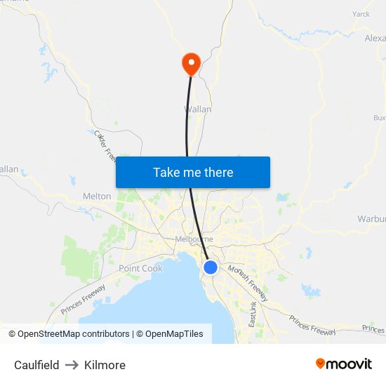 Caulfield to Kilmore map