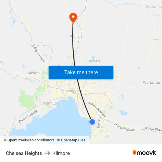 Chelsea Heights to Kilmore map