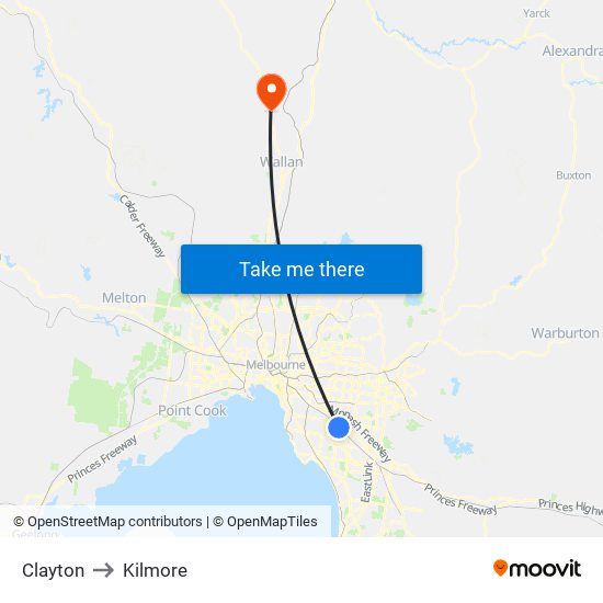 Clayton to Kilmore map