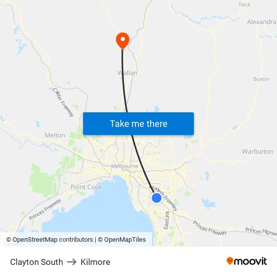 Clayton South to Kilmore map
