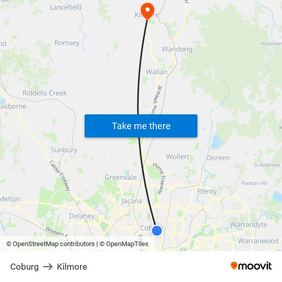 Coburg to Kilmore map