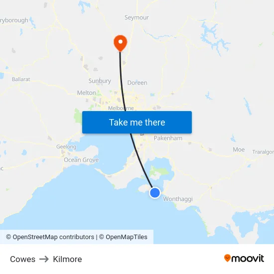 Cowes to Kilmore map