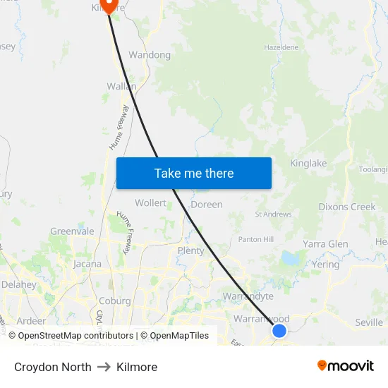 Croydon North to Kilmore map