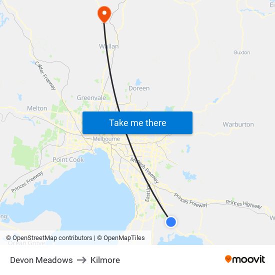 Devon Meadows to Kilmore map