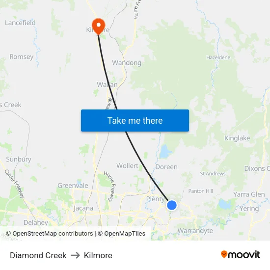 Diamond Creek to Kilmore map