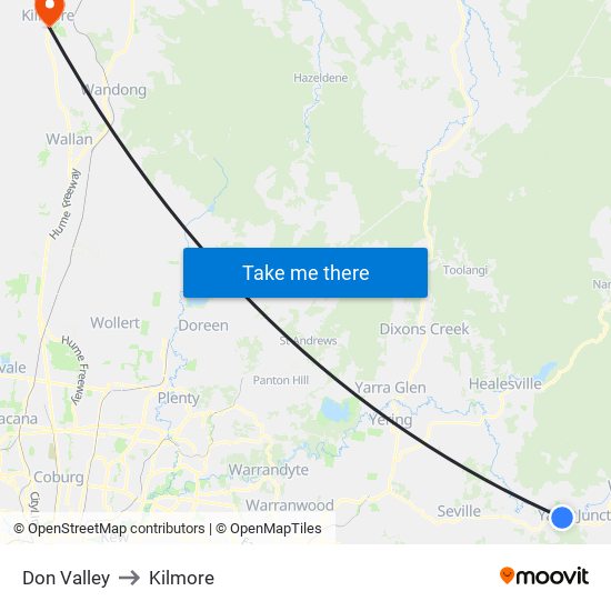Don Valley to Kilmore map