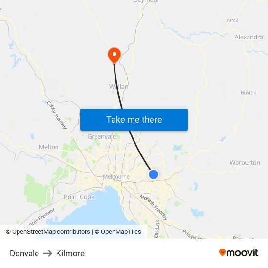 Donvale to Kilmore map