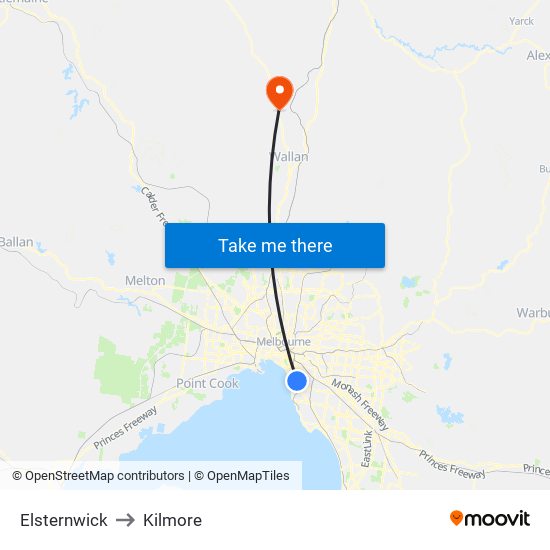 Elsternwick to Kilmore map