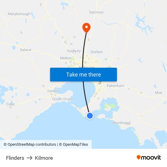 Flinders to Kilmore map