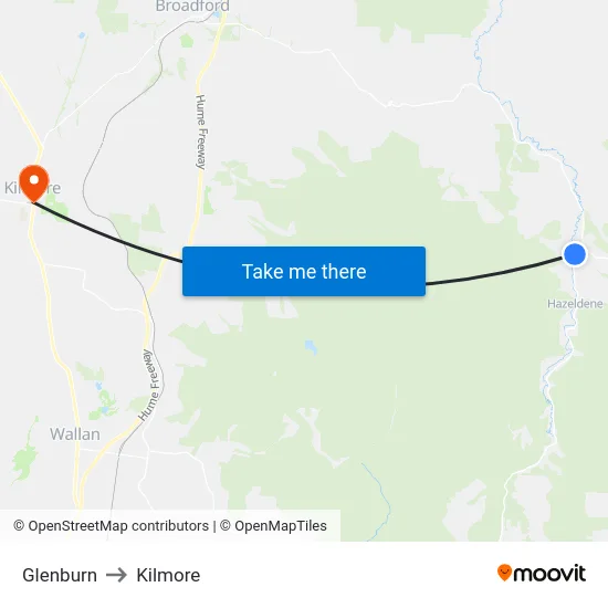 Glenburn to Kilmore map