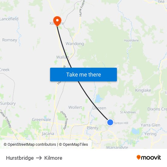 Hurstbridge to Kilmore map