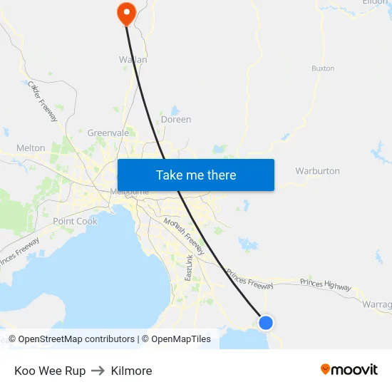 Koo Wee Rup to Kilmore map