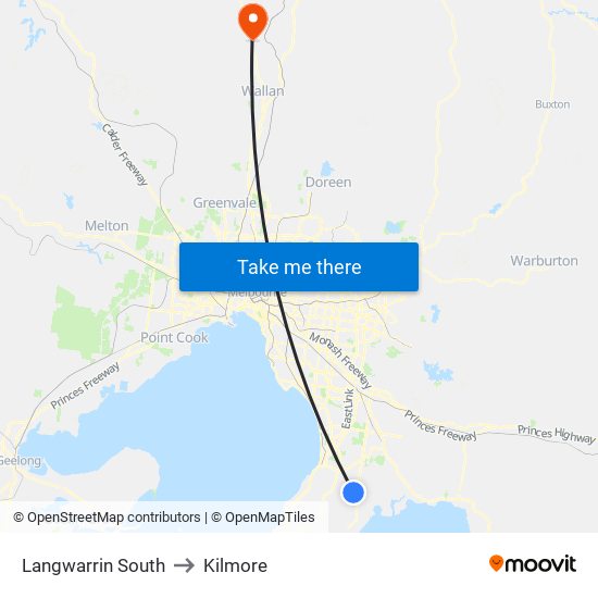Langwarrin South to Kilmore map