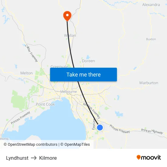 Lyndhurst to Kilmore map