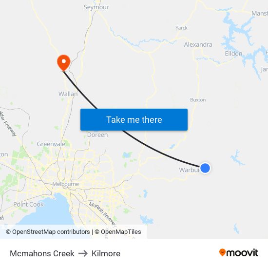 Mcmahons Creek to Kilmore map